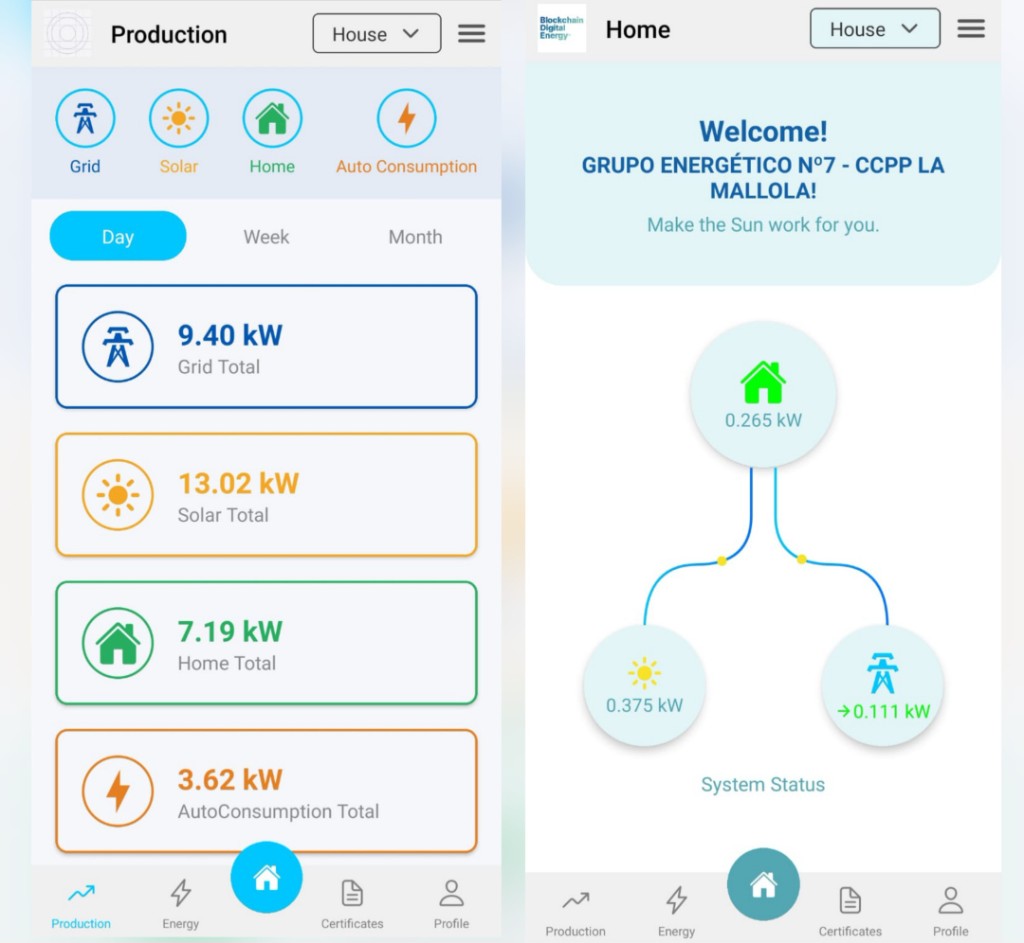 Blockchain Digital Energy — app móvil